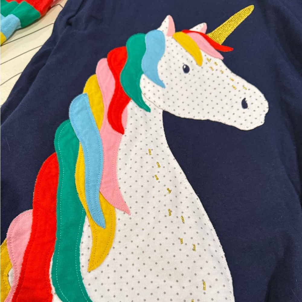 Mini Boden Navy Rainbow Unicorn Swing Dress - Picture 6 of 11